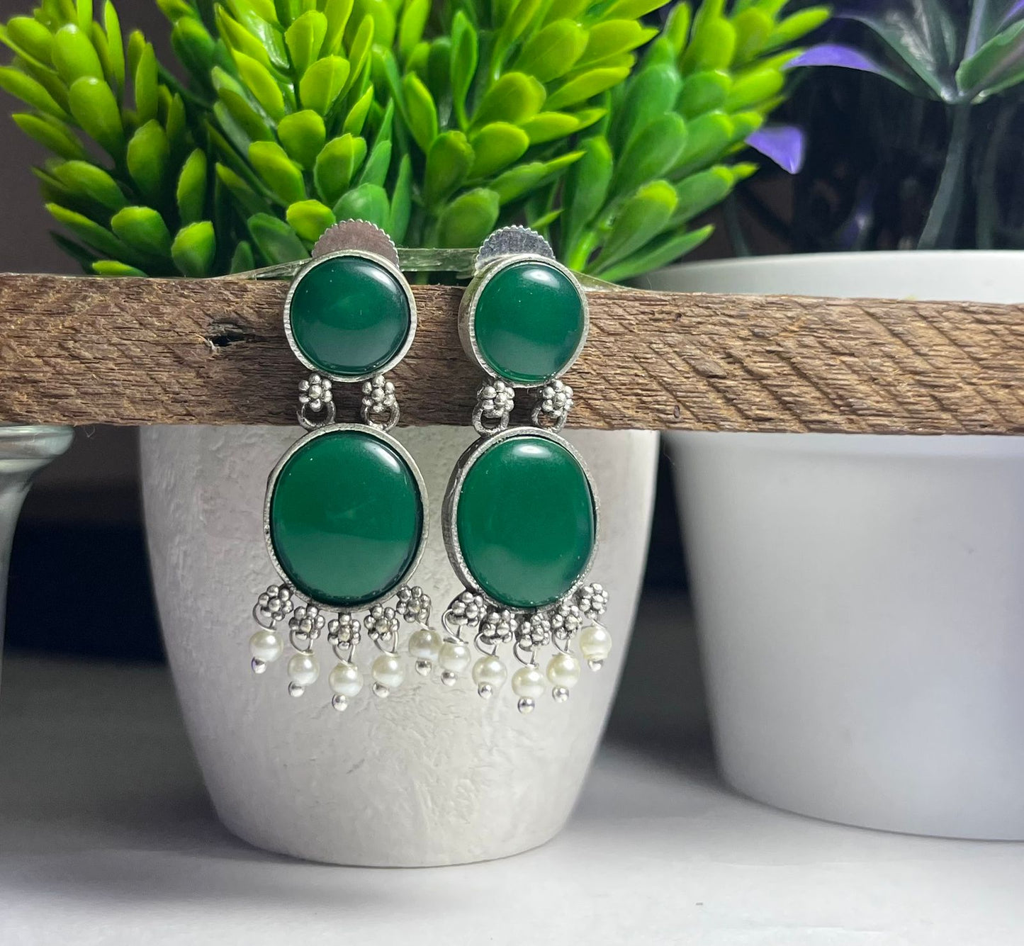 Ethnic Round Stone Danglers