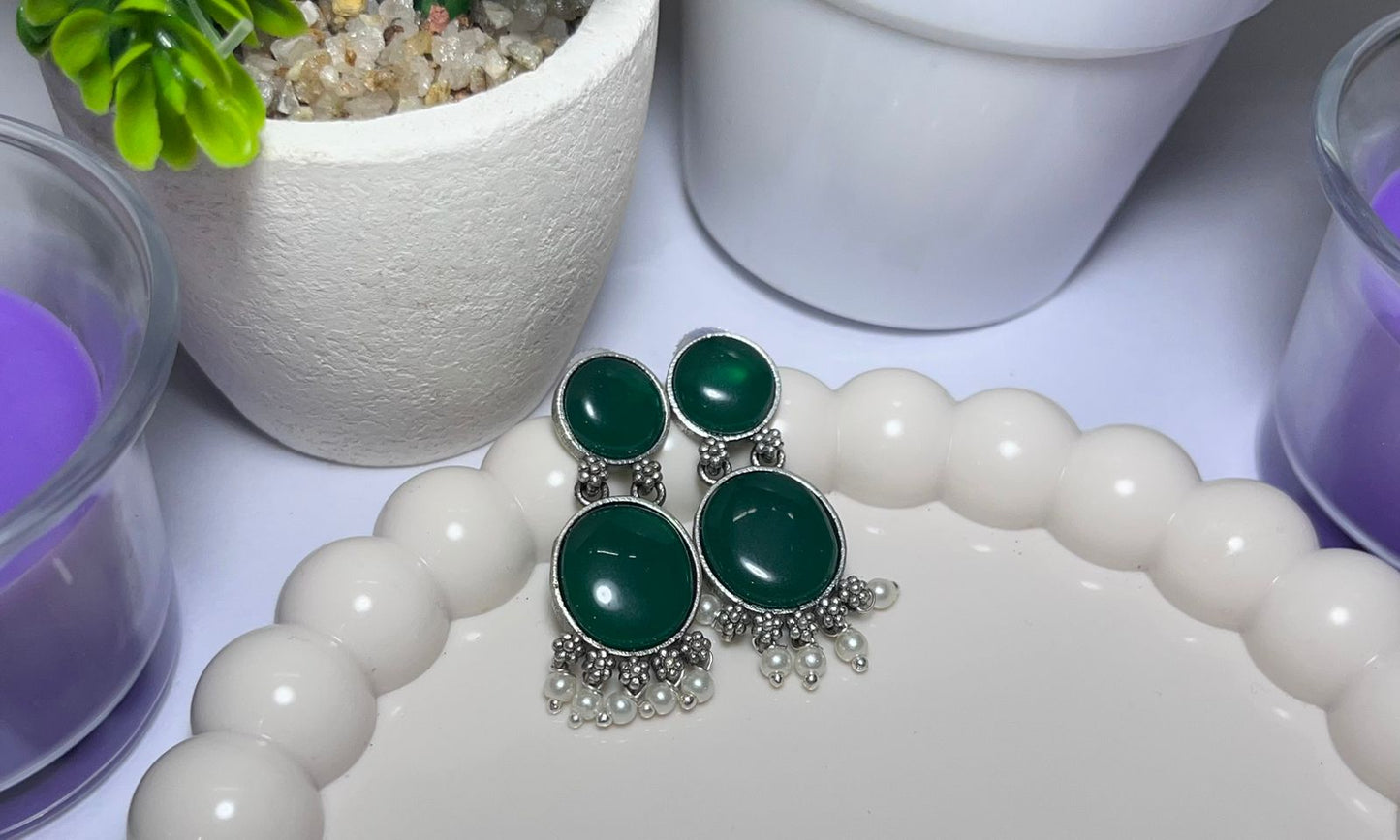 Ethnic Round Stone Danglers