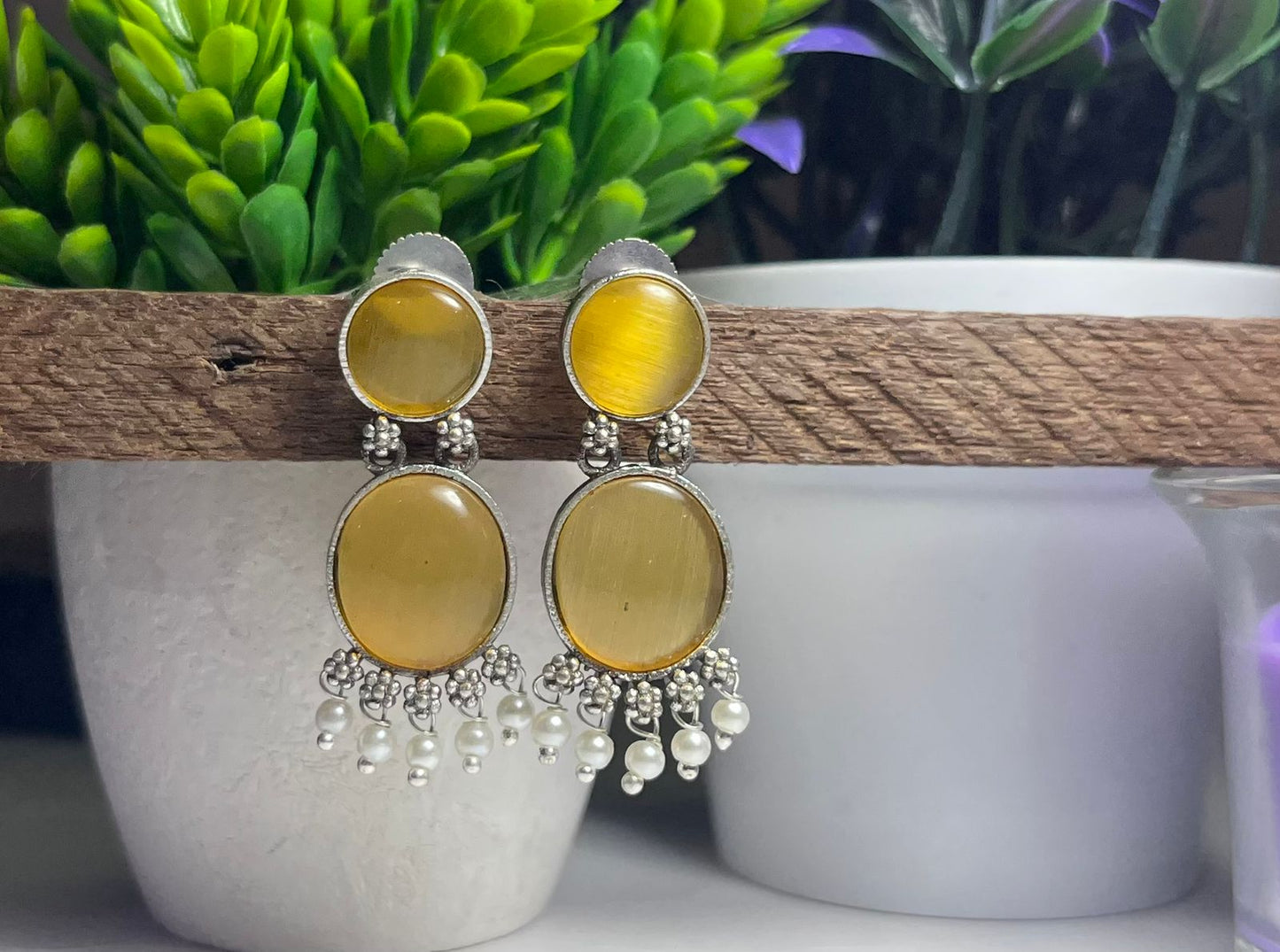 Ethnic Round Stone Danglers