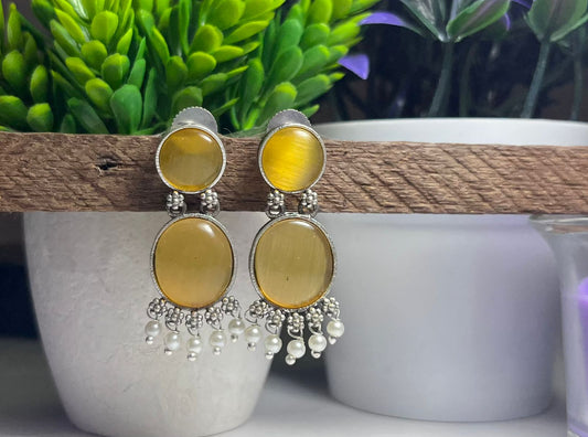 Ethnic Round Stone Danglers