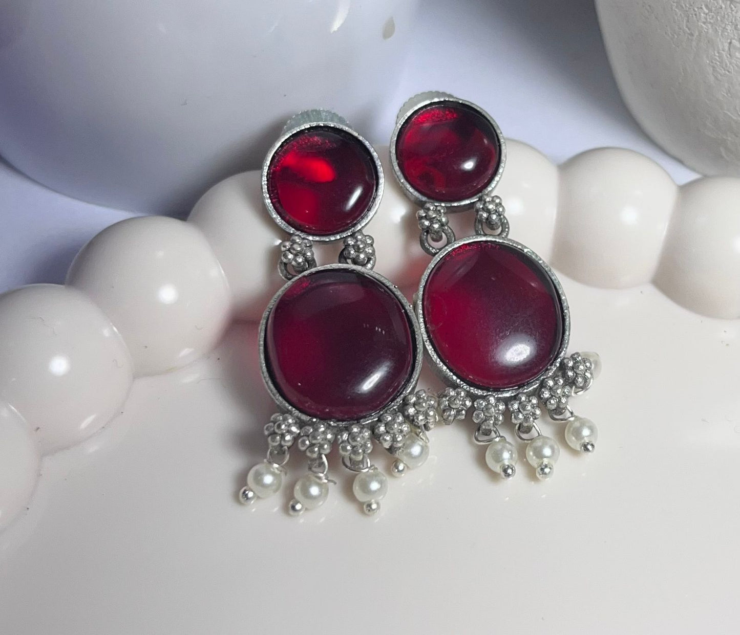 Ethnic Round Stone Danglers