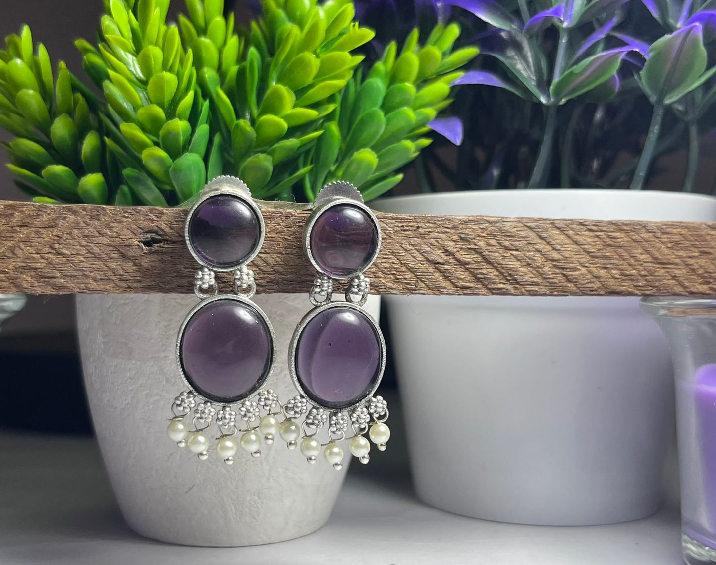 Ethnic Round Stone Danglers