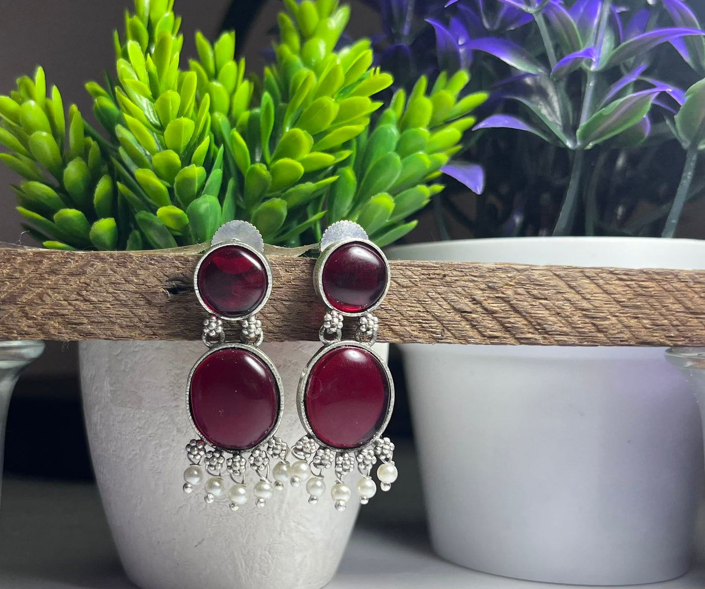 Ethnic Round Stone Danglers