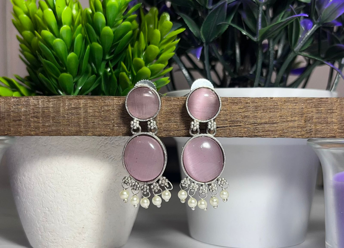 Ethnic Round Stone Danglers