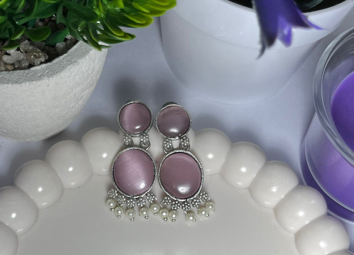 Ethnic Round Stone Danglers