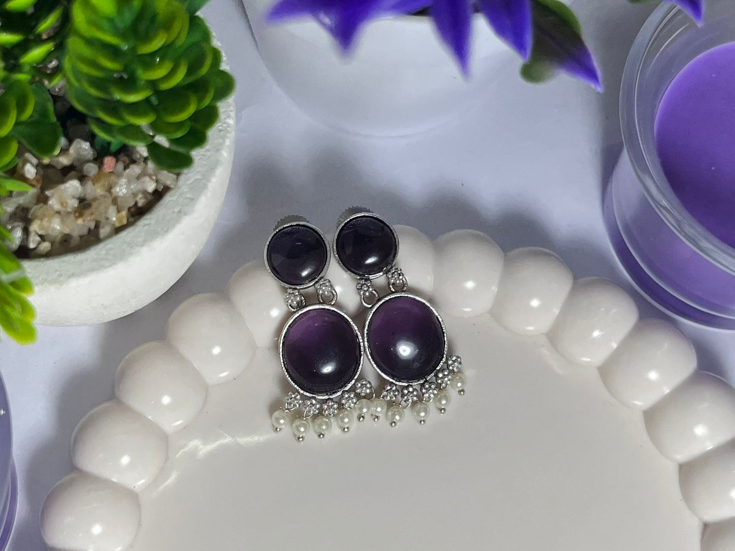 Ethnic Round Stone Danglers