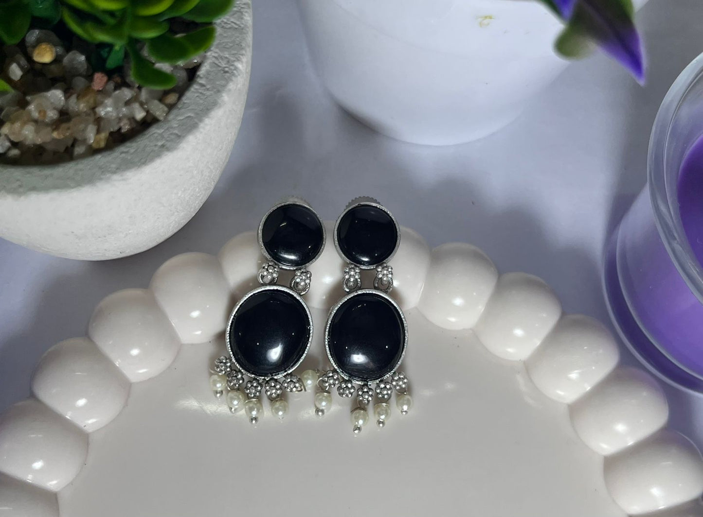 Ethnic Round Stone Danglers