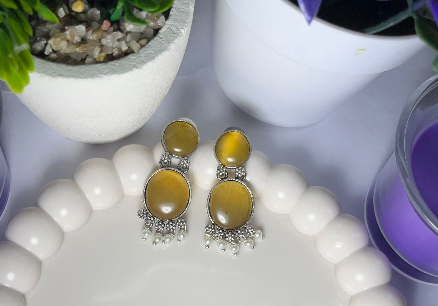 Ethnic Round Stone Danglers